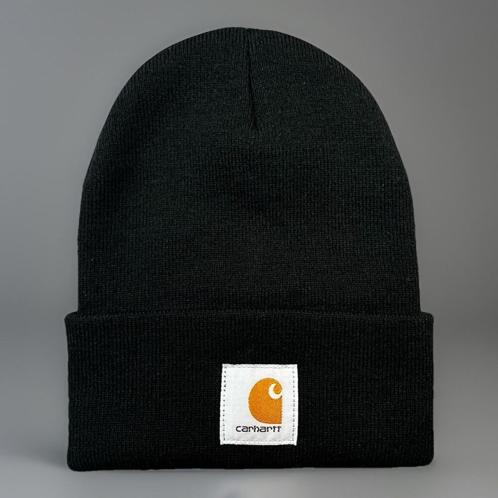 Carhartt Black Acrylic Beanie Hat Blue Dot Farm Watch Cap -585